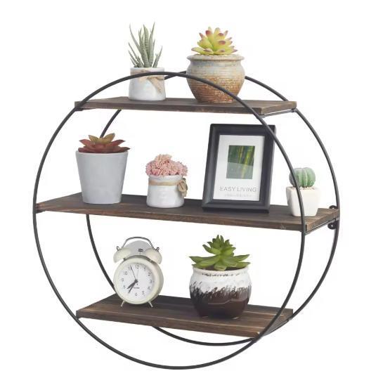 Ronde Wandplank 3 Lagen – Hout en Metaal Zwevend Wandrek, Huis en Inrichting, Kasten | Wandmeubels, Nieuw, Verzenden