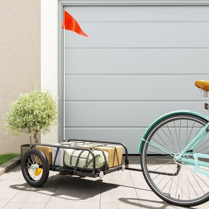 vidaXL Fietstrailer 122x53x31 cm ijzer zwart, Fietsen en Brommers, Fietsaccessoires | Aanhangers en Karren, Nieuw, Verzenden