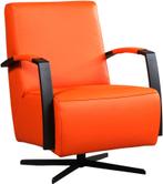 Oranje leren industriële draaistoel - staal zwart frame met, Nieuw, Ophalen of Verzenden, Modern, 50 tot 75 cm
