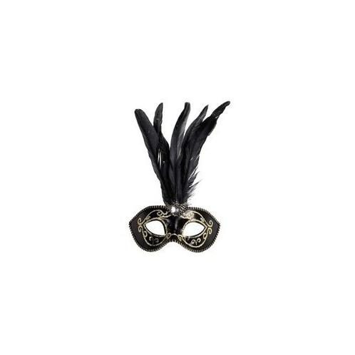 Venetiaanse glitter oogmaskers zwart met veren - Venetiaan.., Hobby en Vrije tijd, Feestartikelen, Verzenden