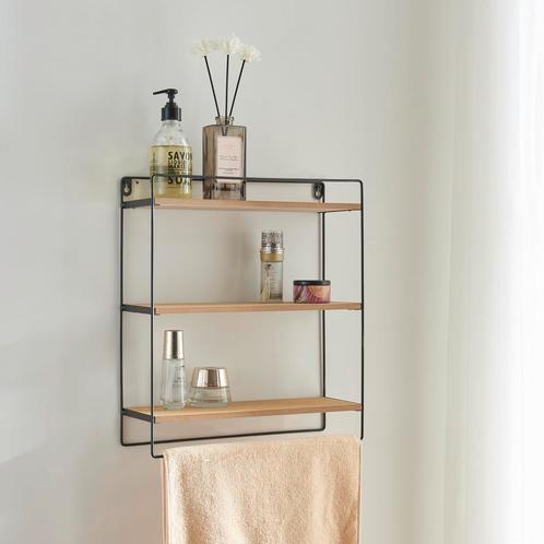 [en.casa] Wandrek Skovbo 43x37,5x11 cm zwart en houtkleurig, Huis en Inrichting, Badkamer | Badkamermeubels, Nieuw, Verzenden