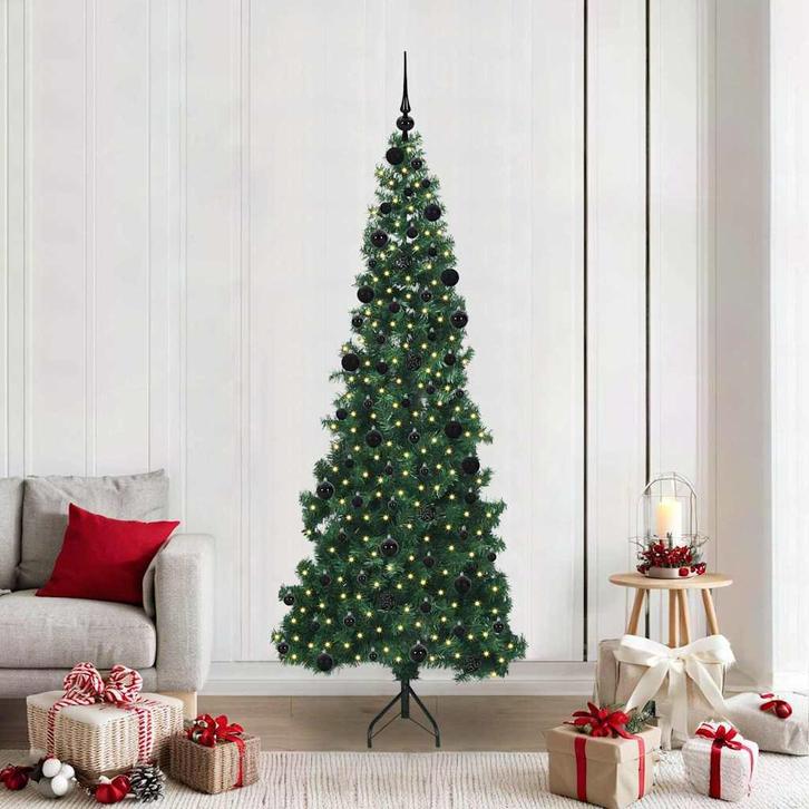 vidaXL Hoek Kunstkerstboom met 300 LED Groen 210 cm PVC en, Diversen, Kerst, Nieuw, Verzenden