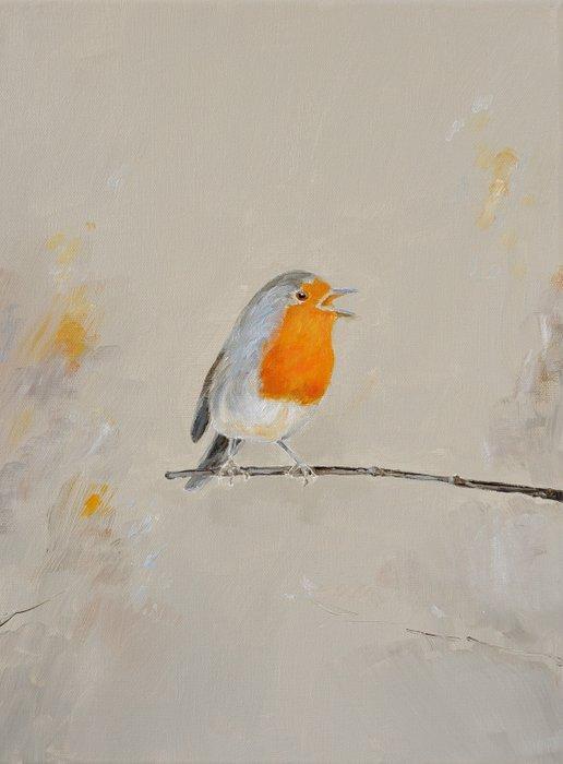 Matthieu van Riel - Roodborstje, Antiek en Kunst, Kunst | Schilderijen | Modern