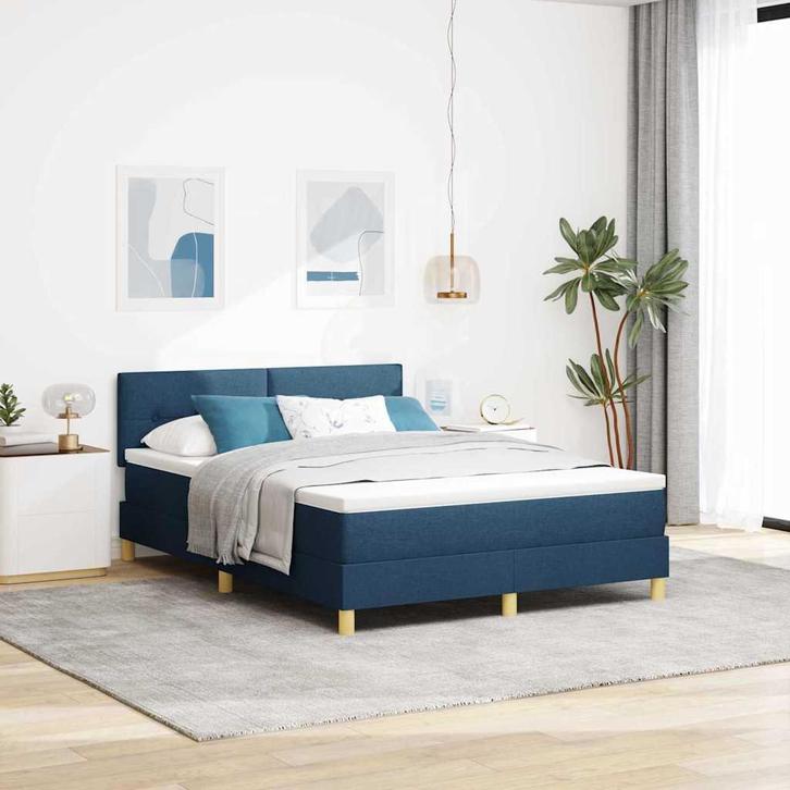 vidaXL LED Box Spring Bed met matras met LED Blauw 140 x 190, Huis en Inrichting, Slaapkamer | Bedden, Blauw, Nieuw, Stof, Verzenden