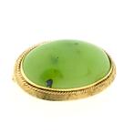 Gouden broche met Jade (vintage, geelgoud), Gebruikt, Overige kleuren, Ophalen of Verzenden, Met edelsteen