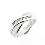 Brede zilveren cross over ring met zirconia | Fossil, Gebruikt, Overige kleuren, 20 of groter, Ophalen of Verzenden