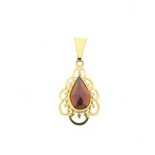 Vintage gouden hanger met granaat (kettinghanger, geelgoud), Sieraden, Tassen en Uiterlijk, Bedels, Gebruikt, Overige merken, Goud