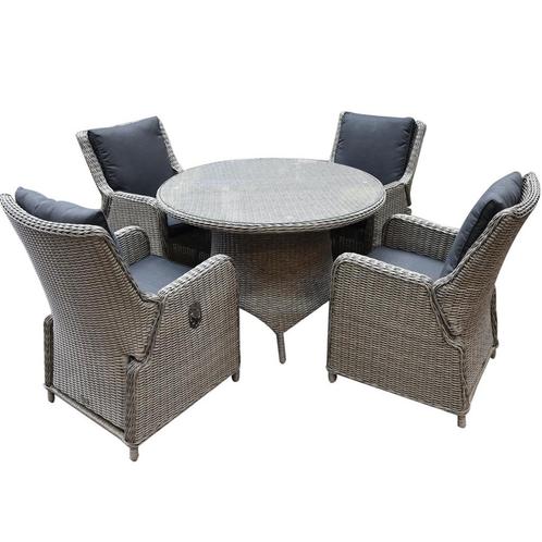 Bilbao Riccione dining tuinset 110 cm rond 5-delig grijs, Tuin en Terras, Tuinsets en Loungesets, Nieuw, Wicker, Ophalen of Verzenden