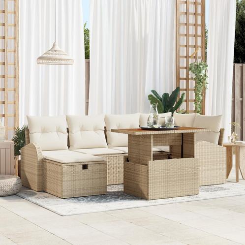 vidaXL 7-delige Tuinbankenset met kussens in poly rattan, Tuin en Terras, Tuinsets en Loungesets, Nieuw, Rotan, Verzenden