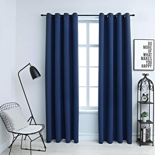 vidaXL Gordijn verduisterend met metalen ringen 2 st 140x245, Huis en Inrichting, Stoffering | Gordijnen en Lamellen, Blauw, Nieuw