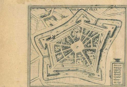 Stadsplattegrond van Philippeville, Antiek en Kunst, Kunst | Etsen en Gravures