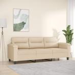vidaXL Driezitsbank 180 cm microvezelstof crèmekleurig, Huis en Inrichting, Banken | Bankstellen, Verzenden, Stof, 200 tot 250 cm