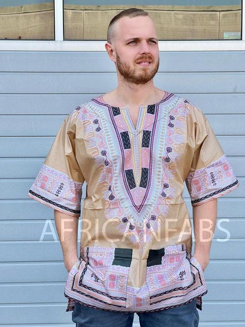 Beige Dashiki Shirt / Dashiki Jurk - Afrikaans shirt - Unise, Kleding | Heren, Overige Herenkleding, Nieuw, Ophalen of Verzenden