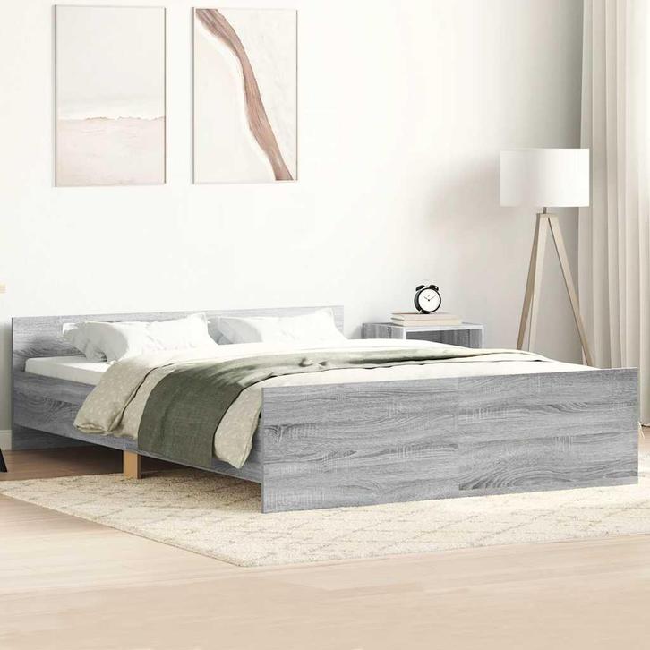 vidaXL Bedframe met hoofd- en voeteneinde grijs sonoma, Huis en Inrichting, Slaapkamer | Bedden, Overige maten, 190 cm of minder