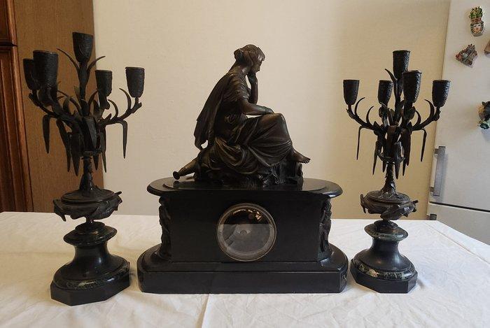 Klok - Brons, Marmer - 1850-1900, Antiek en Kunst, Antiek | Klokken