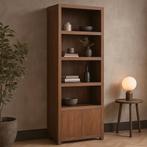 Wandkast Mangohout Evan 80 Walnoot (4 Open Vakken, 2 Deuren), Verzenden, Nieuw