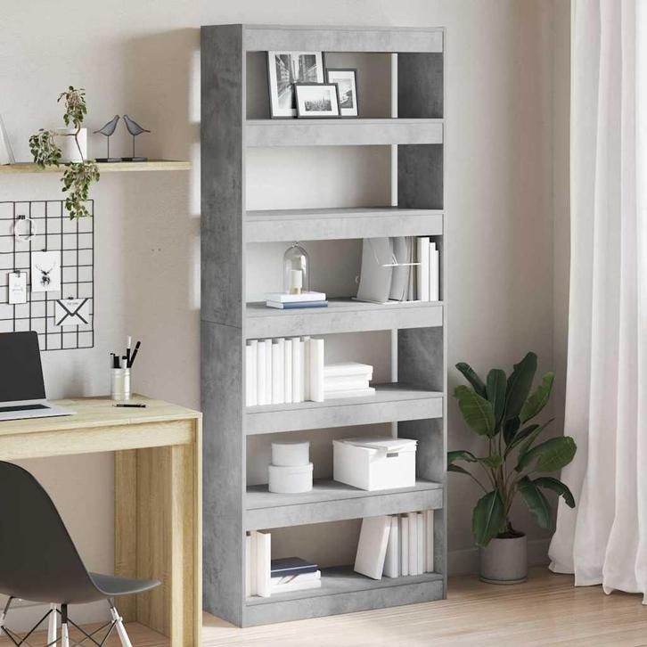 vidaXL Boekenkast met plank Betongrijs 80 x 30 x 198 cm, Huis en Inrichting, Kasten | Boekenkasten, Nieuw, 50 tot 100 cm, Overige houtsoorten