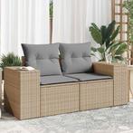 vidaXL Tuinbank 2-zits met kussens poly rattan beige, Verzenden, Nieuw, Rotan