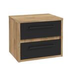 Wastafelkast Elano 60 x 45 cm Eiken met Zwart Wastafelmeubel, Huis en Inrichting, Badkamer | Badkamermeubels, Verzenden, Nieuw