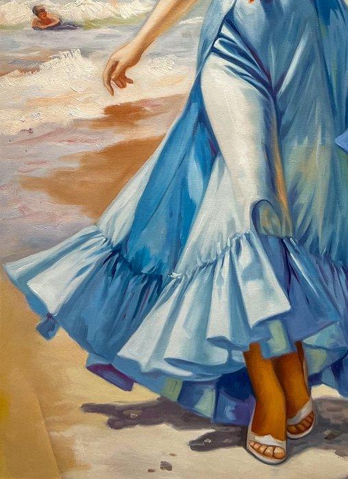 Vladimir Petrov (1945) - Élégante au Bord de Mer - French, Antiek en Kunst, Kunst | Schilderijen | Klassiek