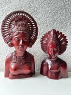 Set unique red wood hand-carved Balinese dancer busts -, Antiek en Kunst, Kunst | Niet-Westerse kunst