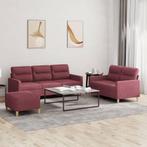 vidaXL 3-delige Loungeset met kussens stof wijnrood, Huis en Inrichting, Verzenden, Nieuw, Vierpersoons of meer, Stof