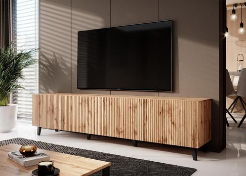 Meubella | TV-Meubel eiken 200cm hotel chique lamellen, Huis en Inrichting, Kasten | Televisiemeubels, 25 tot 50 cm, Nieuw, Overige materialen