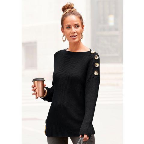 Lascana Gebreide trui met knopen in off-shoulder-stijl,, Kleding | Dames, Truien en Vesten, Nieuw, Verzenden