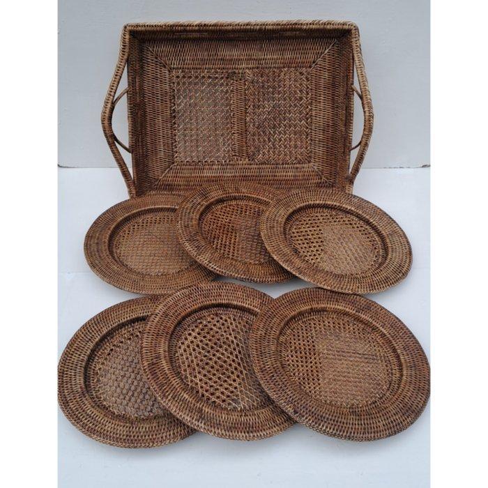 Onderbord (7) - Rattan - Birma rattan set, Antiek en Kunst, Curiosa en Brocante