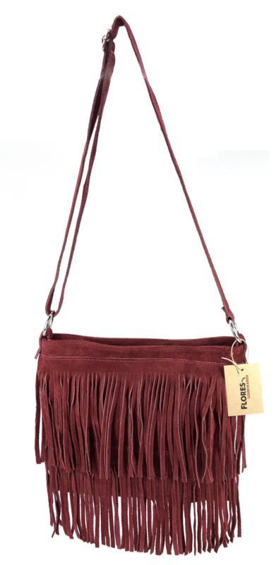 Back to the Sixties Suede Franje tas (bordeaux), Sieraden, Tassen en Uiterlijk, Tassen | Schoudertassen, Nieuw, Verzenden