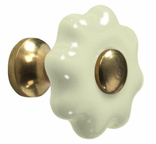 Meubelknop Fleur porselein 31mm ivoor/messing ongelakt, Doe-het-zelf en Verbouw, Hang- en Sluitwerk, Nieuw, Ophalen of Verzenden