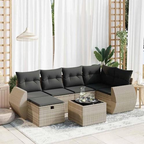 vidaXL 7-delige Loungeset met kussens poly rattan lichtgrijs, Tuin en Terras, Tuinsets en Loungesets, Loungeset, Nieuw, 6 zitplaatsen