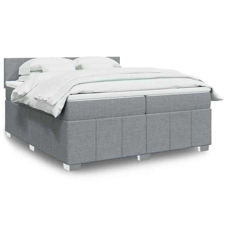 vidaXL Boxspring met matras stof lichtgrijs 200x200 cm, Huis en Inrichting, Slaapkamer | Bedden, Overige maten, 200 cm, Grijs