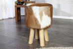 Design kruk HIDE 45cm bruin wit met geitenleer en teak -, Ophalen of Verzenden, Nieuw