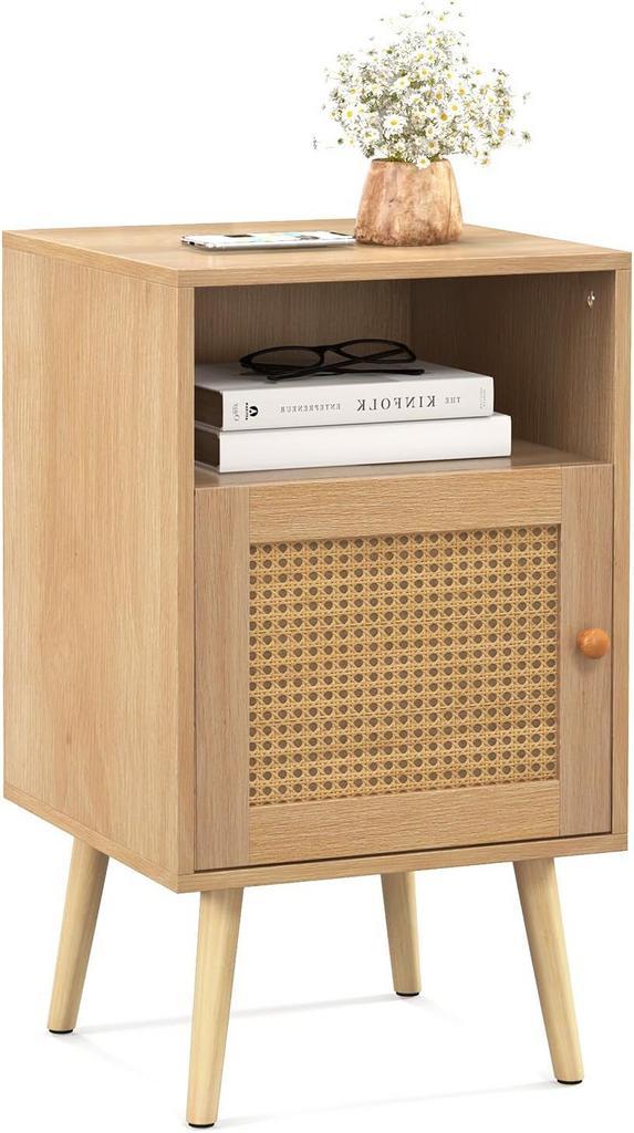 COSTWAY Nachtkastje van rotan, bijzettafel met open plank en, Huis en Inrichting, Woonaccessoires | Overige, Zo goed als nieuw