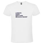 Melbuul’ndorp op t-shirt als print met London, Paris, New Yo, Overige kleuren, Roly, Verzenden, Nieuw