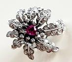 Broche Platina - 6.50ct. tw. Saffier - Diamant - MOOIE, Sieraden, Tassen en Uiterlijk, Antieke sieraden