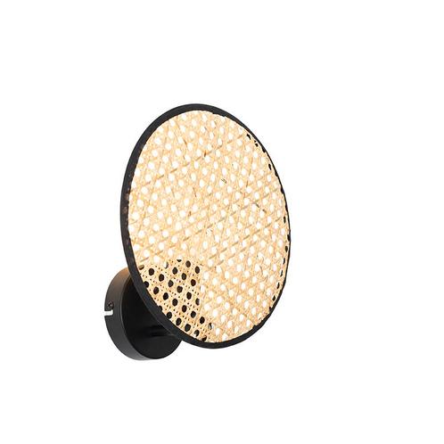 Landelijke wandlamp zwart met rotan 25 cm - Kata, Huis en Inrichting, Lampen | Wandlampen, Nieuw, Overige materialen