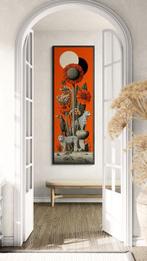 I_KONIQ - Black Parrot on red sun boho style 50 x 150 cm