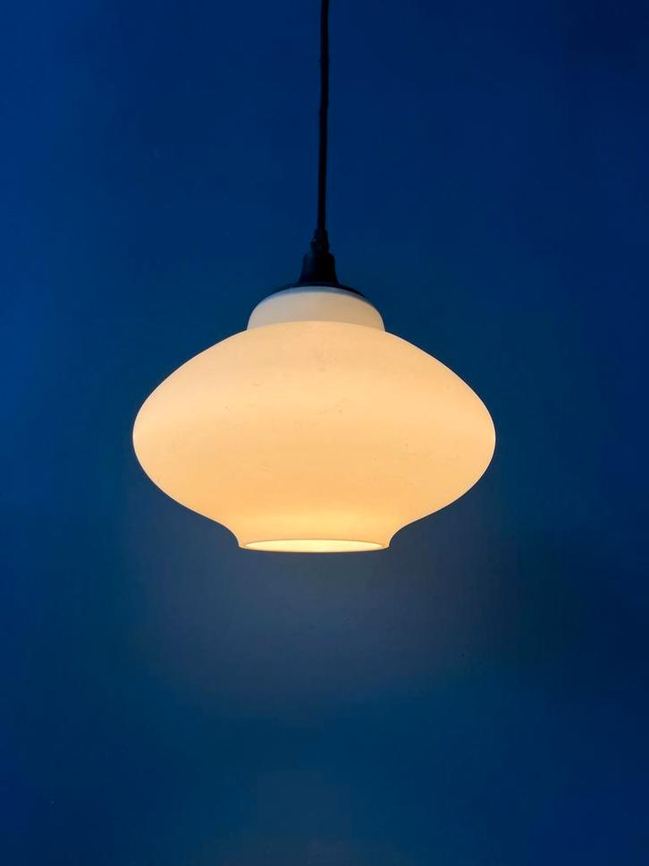 Mid Century Milk Glass Pendant Light attributed to Louis Kal, Huis en Inrichting, Lampen | Hanglampen, Nieuw, Ophalen of Verzenden