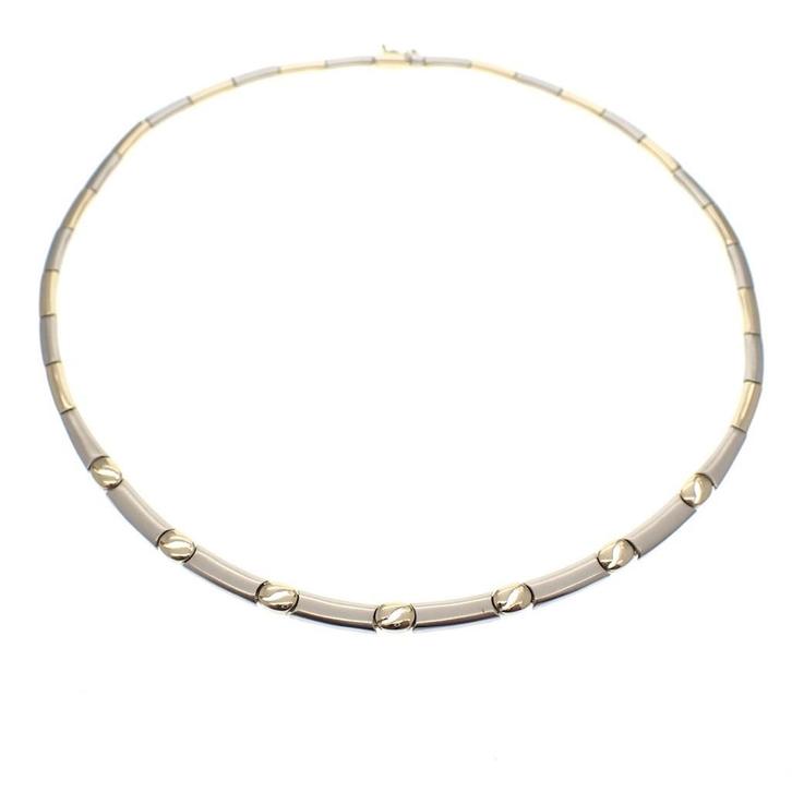 Bicolor gouden fantasie collier met koffieboon (Ketting), Sieraden, Tassen en Uiterlijk, Kettingen, Overige kleuren, Gebruikt