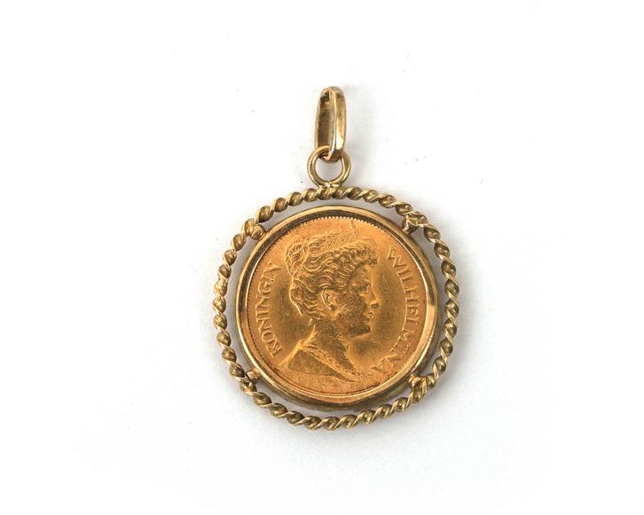 Een 14 krt. geelgouden muntrand met munt uit 1912, Sieraden, Tassen en Uiterlijk, Oorbellen, Gebruikt