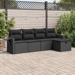vidaXL 5-delige Loungeset met kussens poly rattan zwart, 5 zitplaatsen, Nieuw, Loungeset, Verzenden