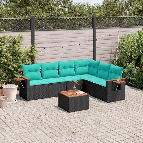 vidaXL 7-delige Loungeset met kussens poly rattan zwart, Tuin en Terras, Tuinsets en Loungesets, Loungeset, Nieuw, Rotan, Verzenden