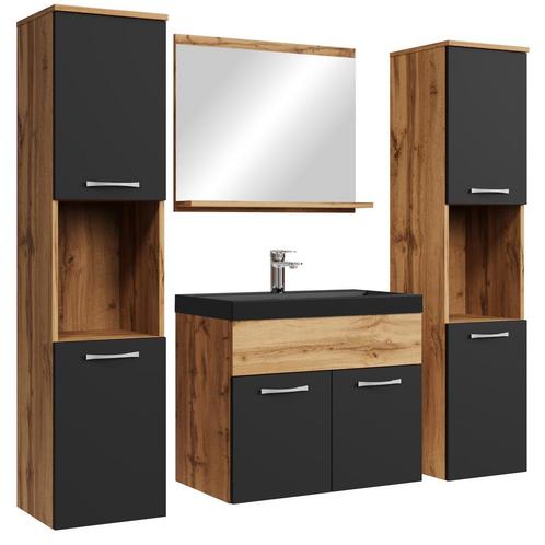 Badkamermeubel Set Montreal XL 60 x 35 cm Eiken Zwart, Huis en Inrichting, Badkamer | Badkamermeubels, Nieuw, Wastafelkast, Verzenden
