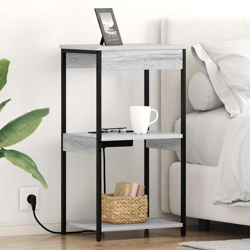 vidaXL Nachtkastje met Oplaadstation Grijs sonoma Bewerkt, Huis en Inrichting, Slaapkamer | Nachtkastjes, Nieuw, Minder dan 45 cm