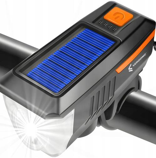 LED fietslamp - Met fietsbel - Solar + USB - 300 Lumen, Fietsen en Brommers, Fietsaccessoires | Fietsverlichting, Voorlicht, Nieuw