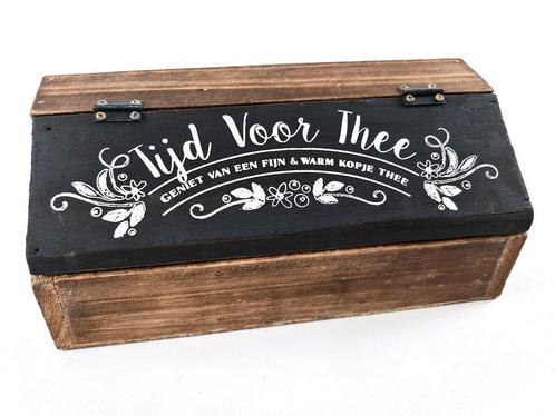 Theedoos tijd voor thee 27x cm natural / black, Huis en Inrichting, Woonaccessoires | Wanddecoraties, Nieuw, Ophalen of Verzenden