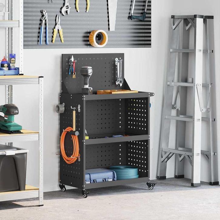 vidaXL Gereedschapswagen Zwart 65 x 35 x 111 cm Koudgewalst, Doe-het-zelf en Verbouw, Gereedschapskisten, Nieuw, Verzenden