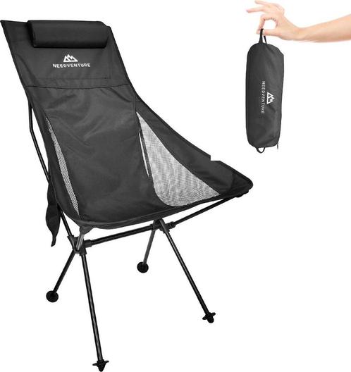 needventure® Campingstoel - Strandstoel - Visstoel - zwart, Caravans en Kamperen, Kampeermeubelen, Campingstoel, Nieuw, Ophalen of Verzenden